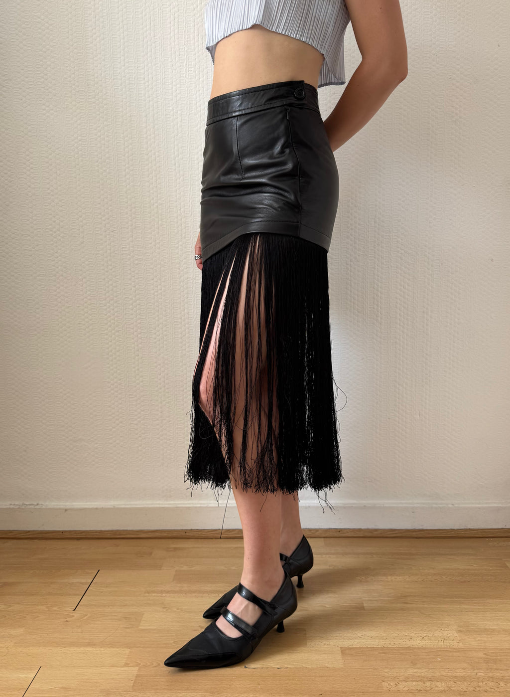 Leather Skirt with Tassels