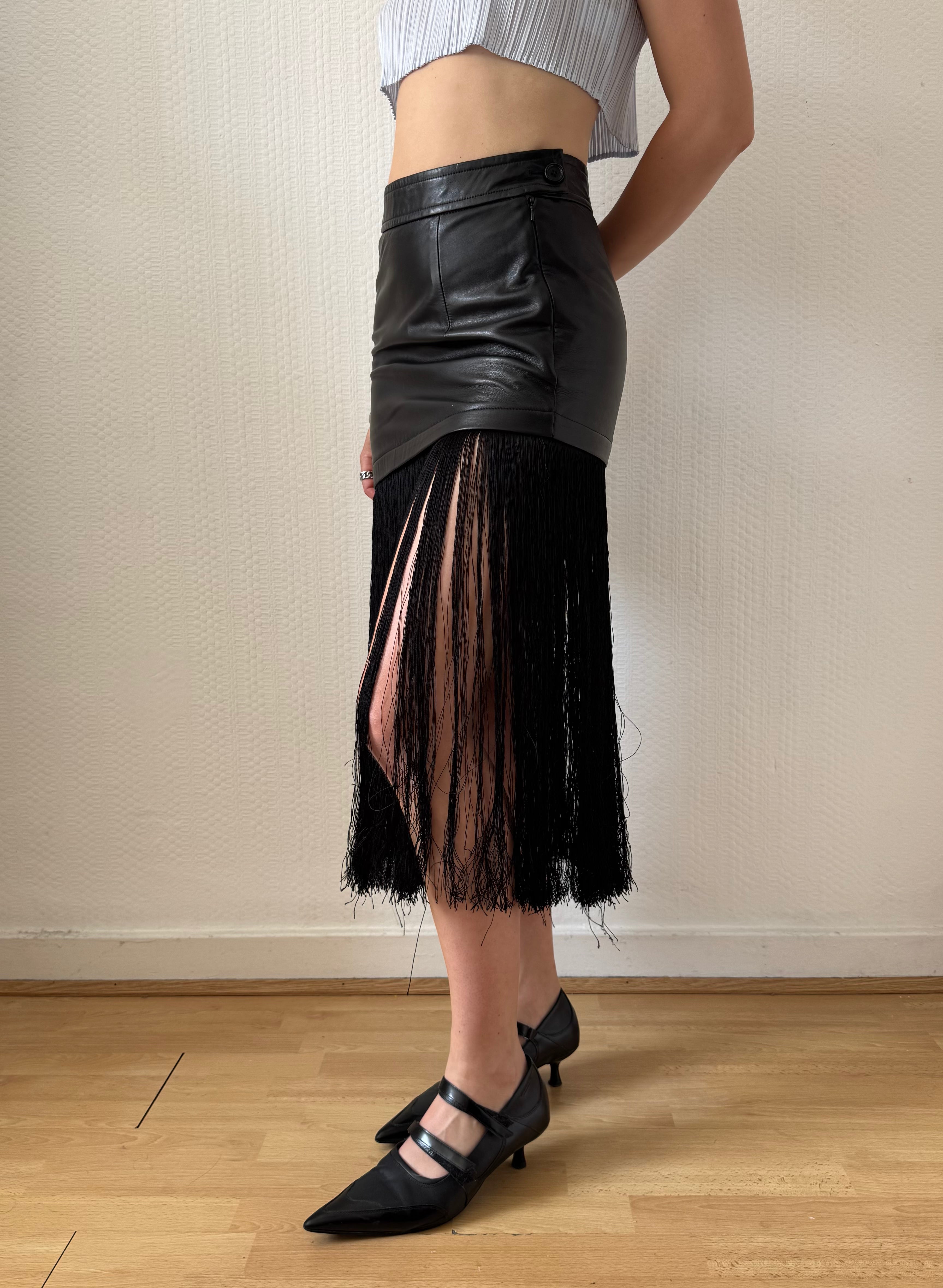 Leather Skirt with Tassels
