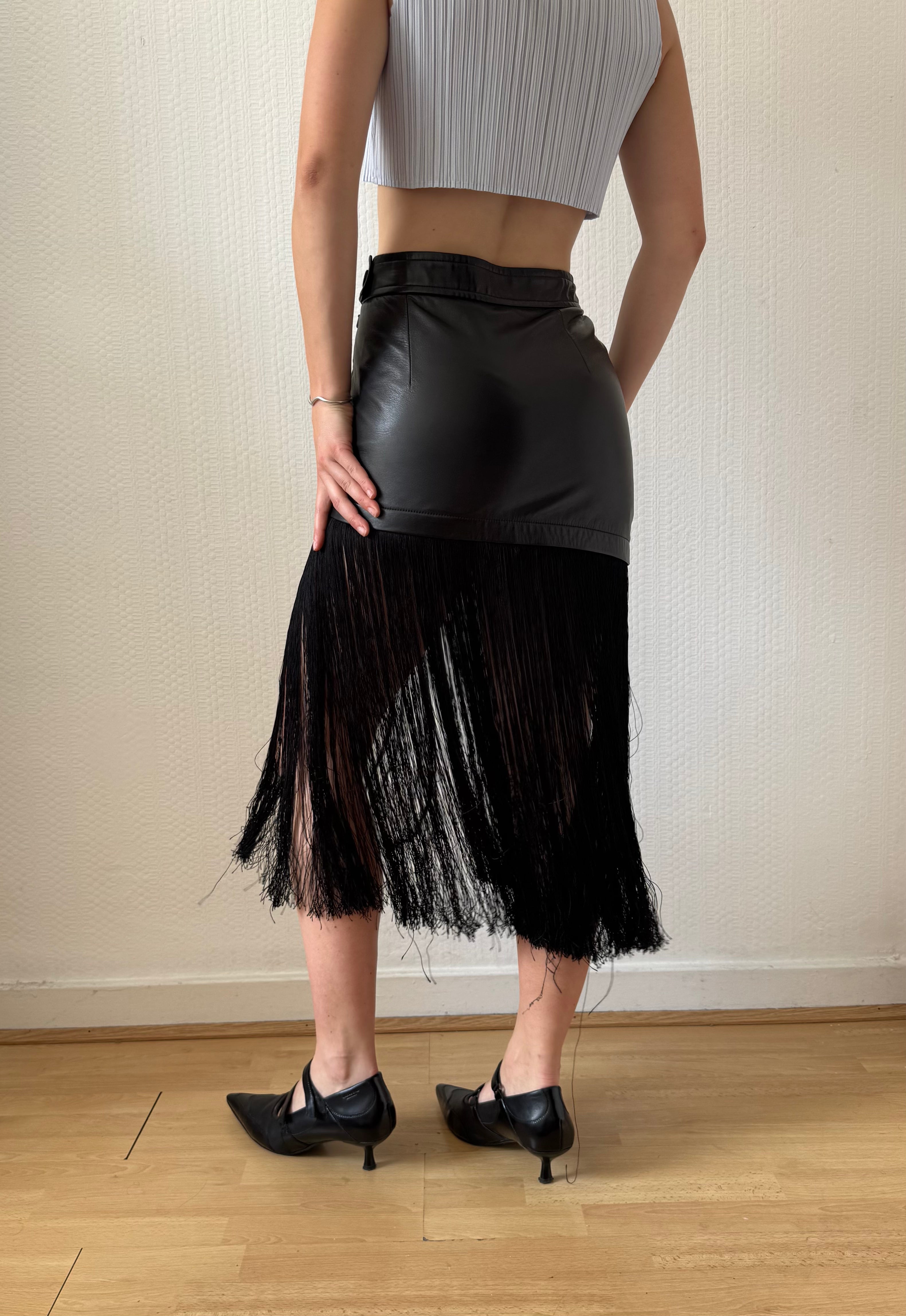 Leather Skirt with Tassels