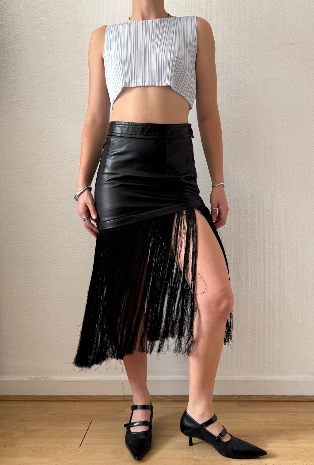 Leather Skirt with Tassels