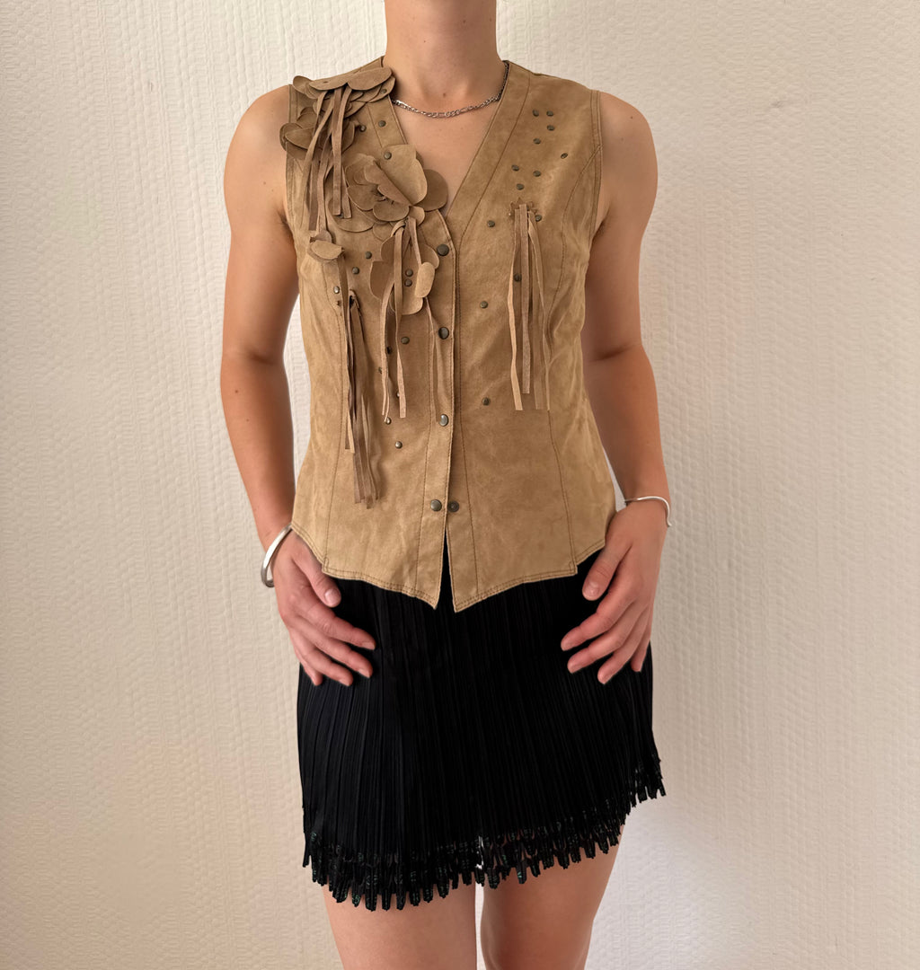 Suede Flower Detail Vest