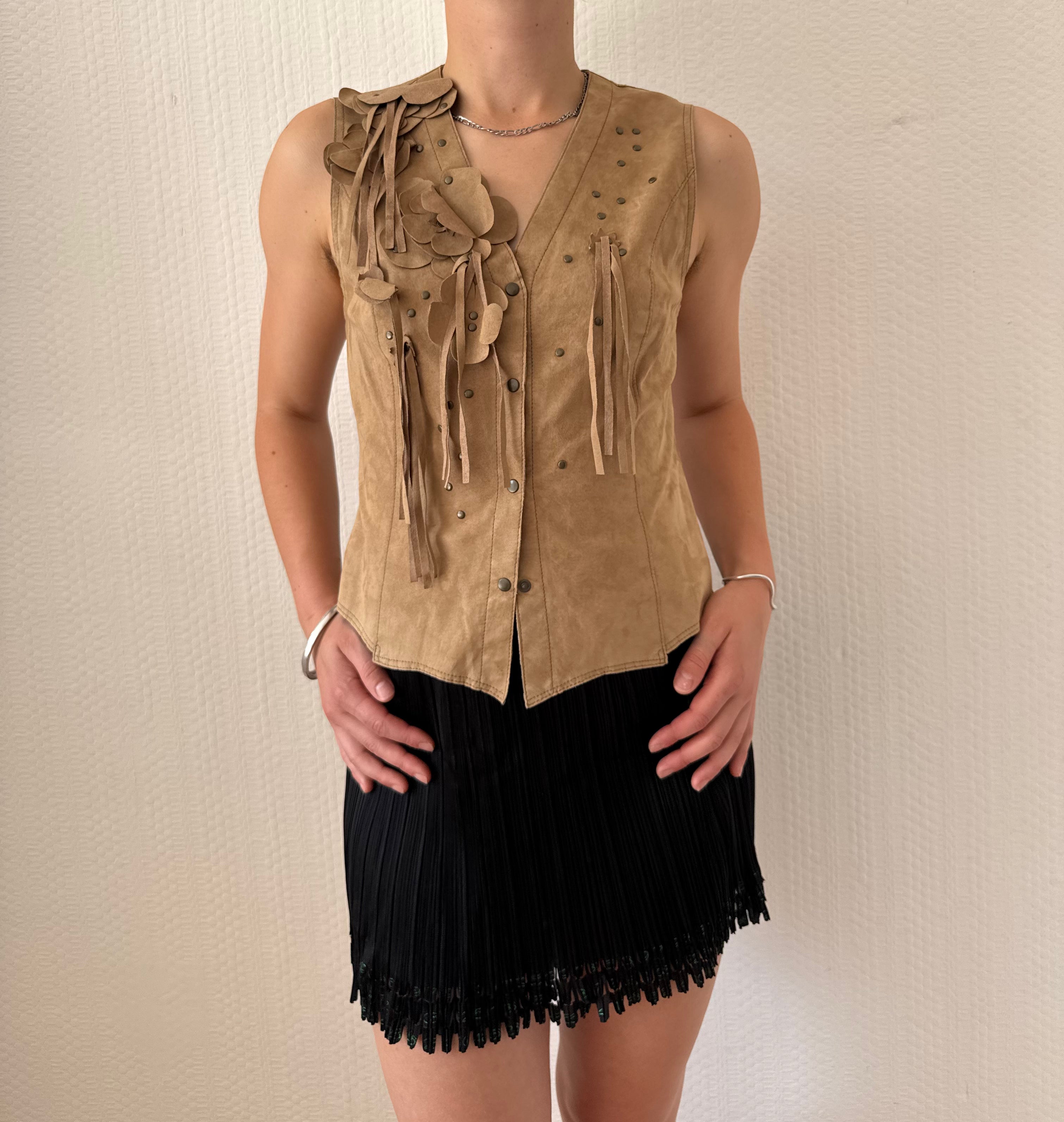 Suede Flower Detail Vest