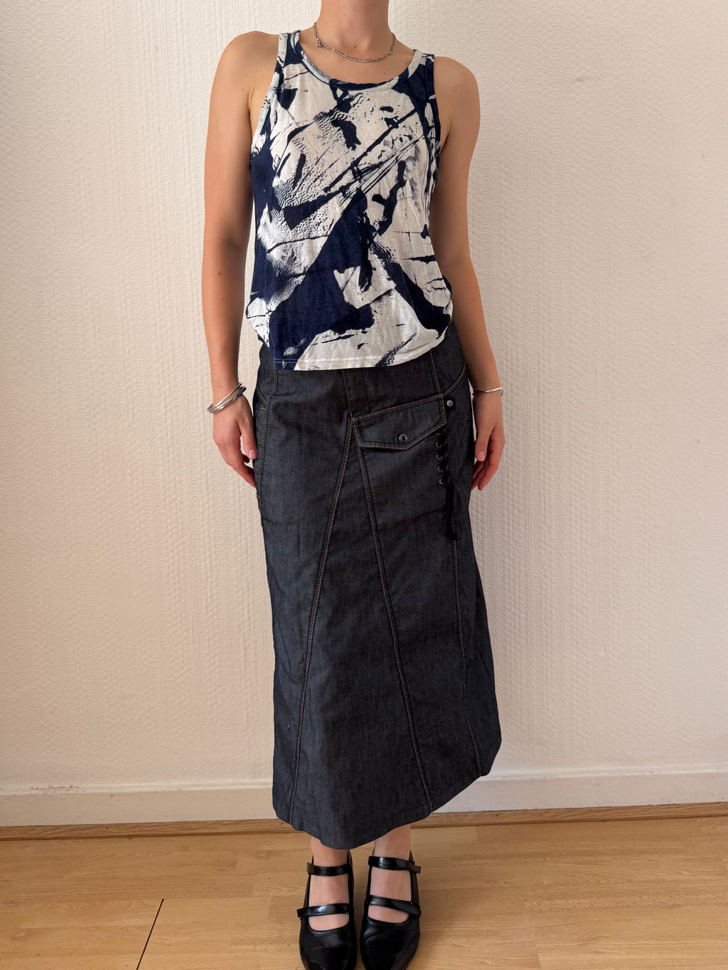 Denim Effect Maxi Skirt