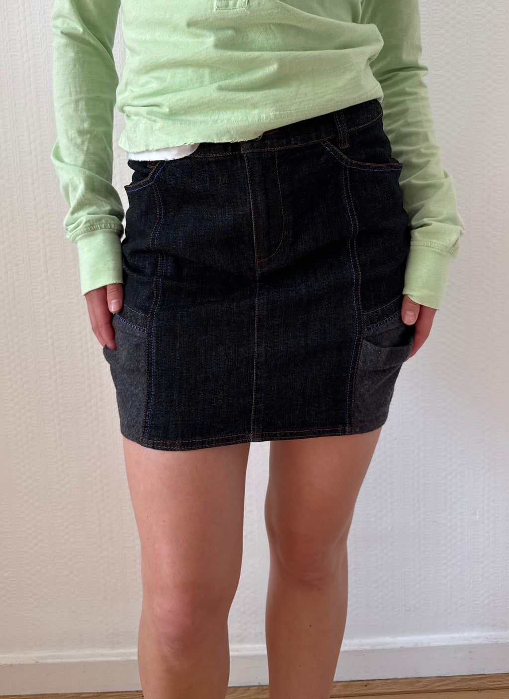 Denim Panelled Mini Skirt
