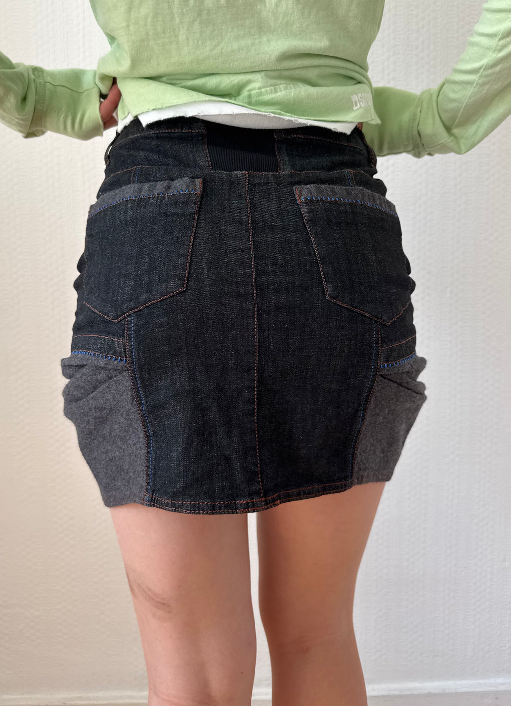 Denim Panelled Mini Skirt
