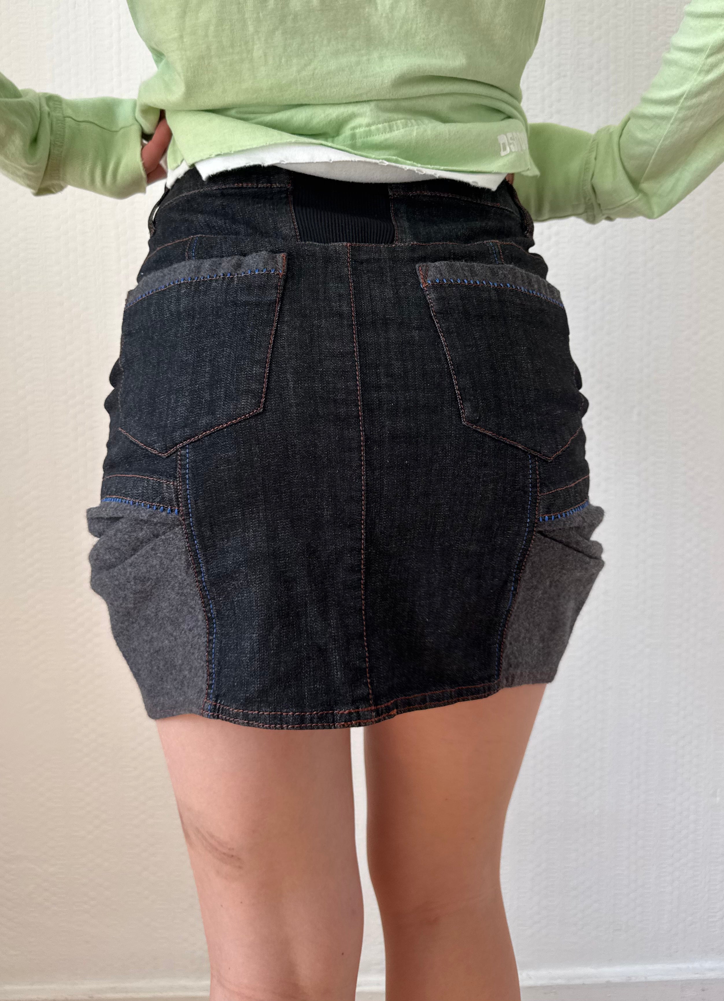 Denim Panelled Mini Skirt