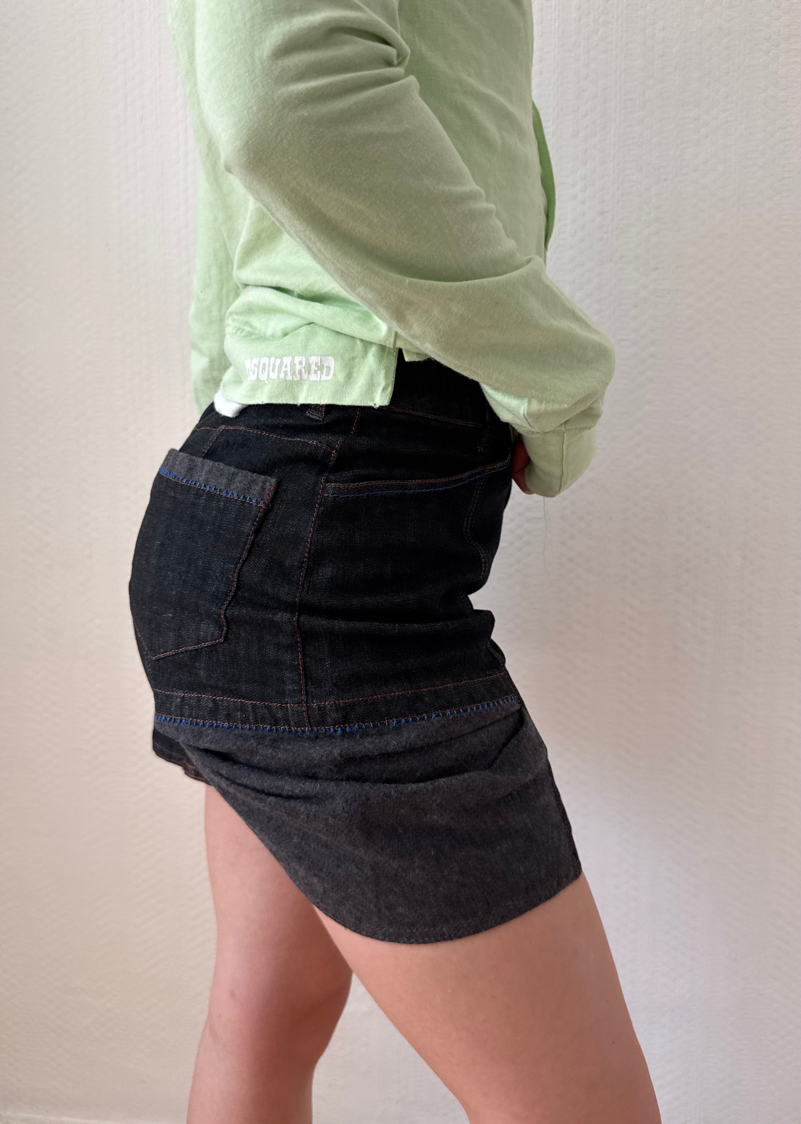 Denim Panelled Mini Skirt