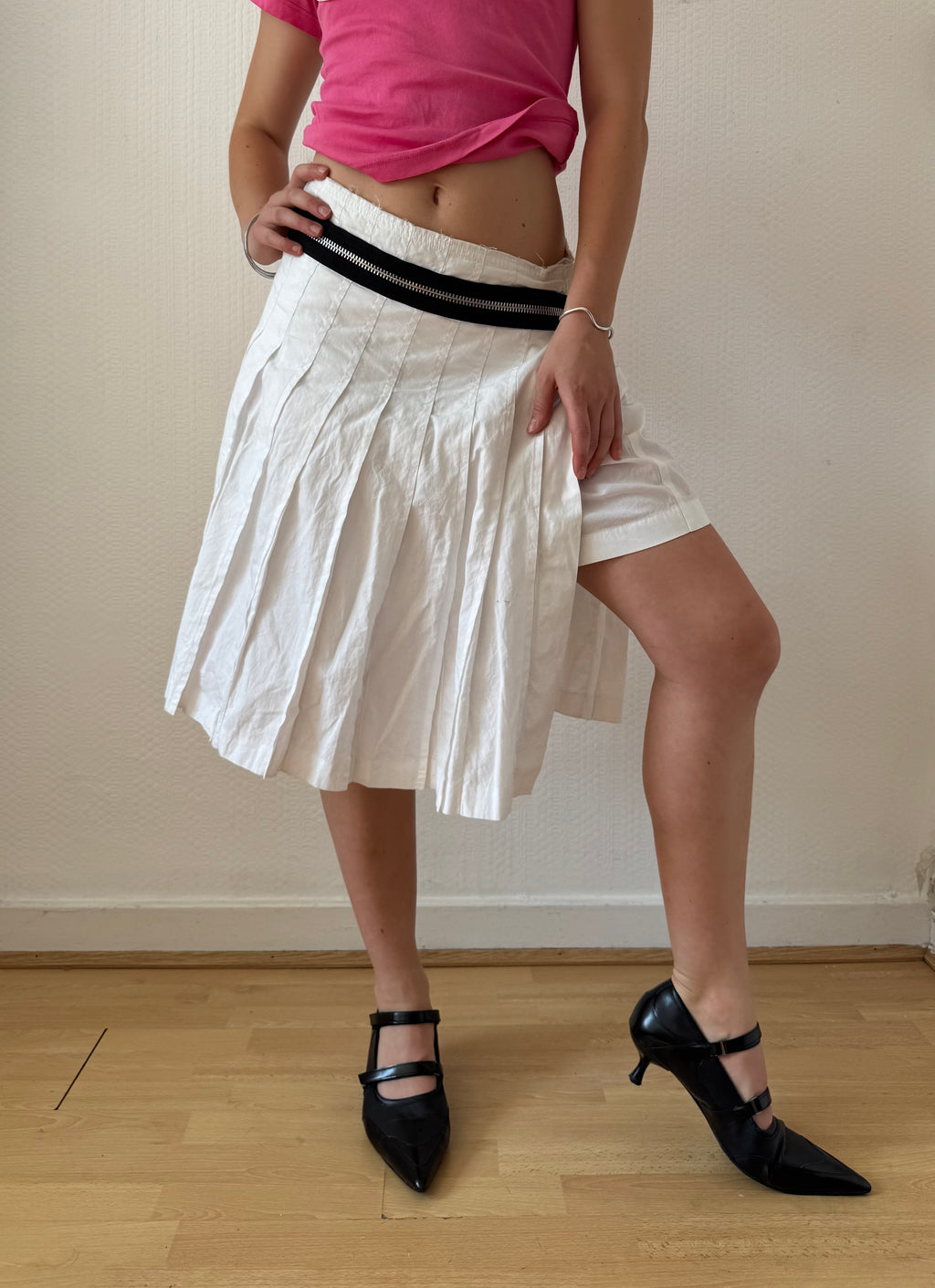 F/W 2003 Zip Detail Pleated Midi Skirt